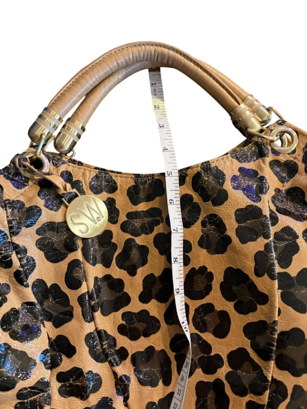 Stuart Weitzman Tan Leopard Print Leather Hobo bag purse with COA